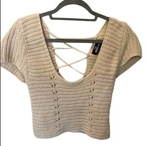 Zula cotton blend cream crochet women’s crop top. Size S